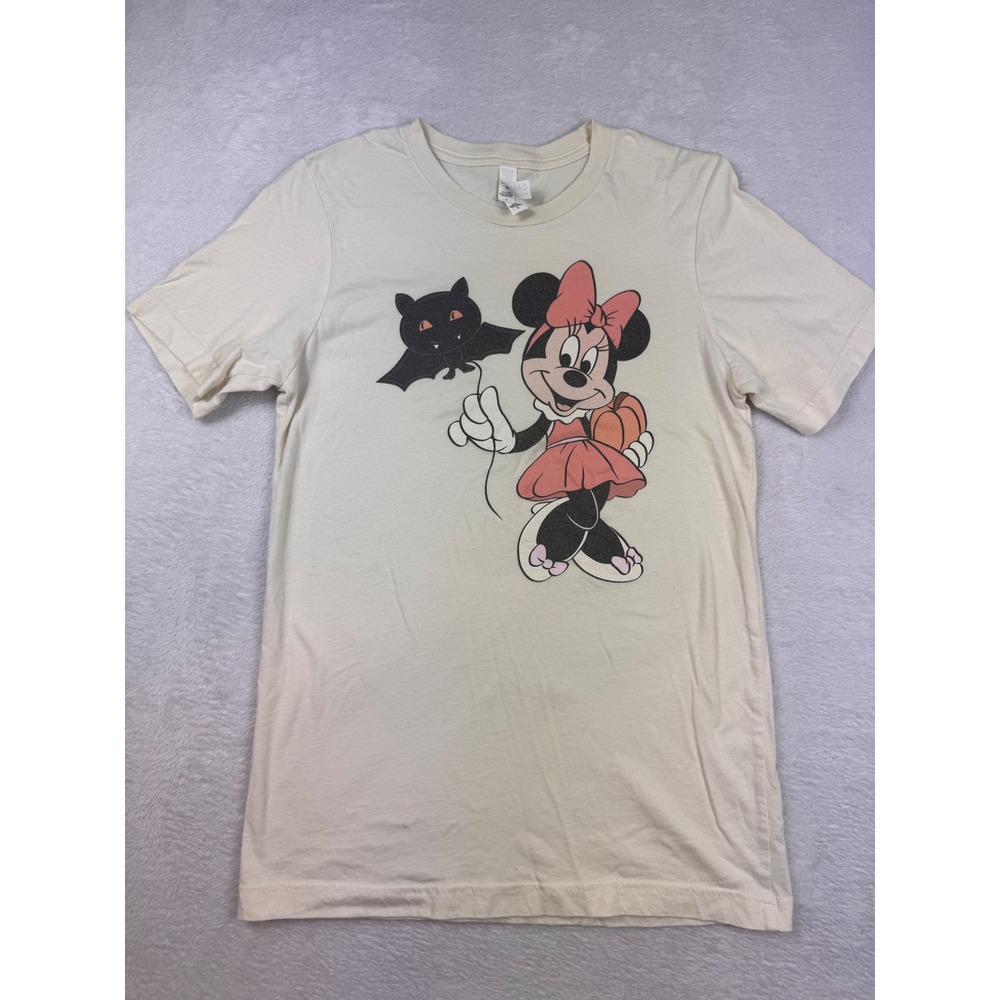 Bella Canvas Minnie Mouse Halloween Pumpkin Bat Graphic T-Shirt Cream Small